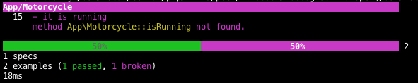 PHPSPec Console Results